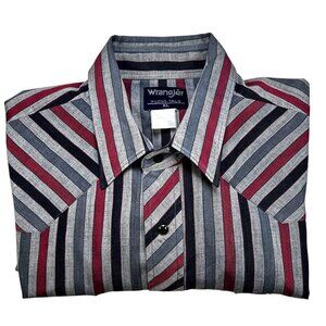 VTG Wrangler Large Striped Pearl Snap Long Sleeve Shirt Western Rodeo